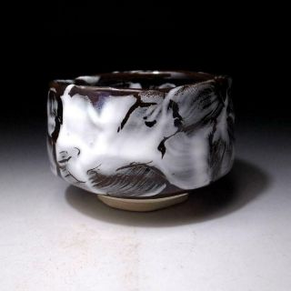 ZD4 Japanese pottery tea bowl,  Seto ware by Famous Eichi Kato,  Snow white glaze 5