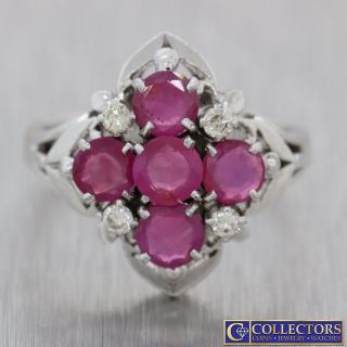 Antique Vintage Estate 14k Gold 1.  70ctw Ruby Diamond Cocktail Cluster Ring N8