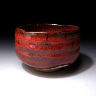 ZD9: Japanese Pottery Tea Bowl,  Seto Ware,  Samurai Red Glaze 6