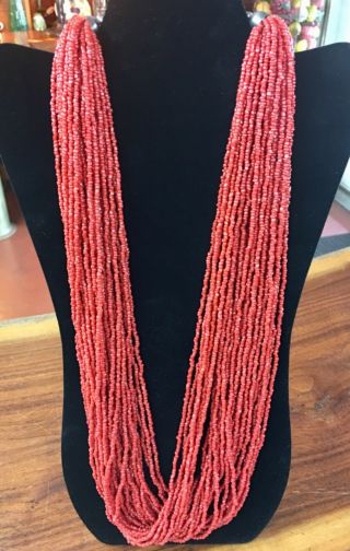 Estate Museum Quality Multi - Strand Natural Red Coral Beaded Necklace Ss Clasp