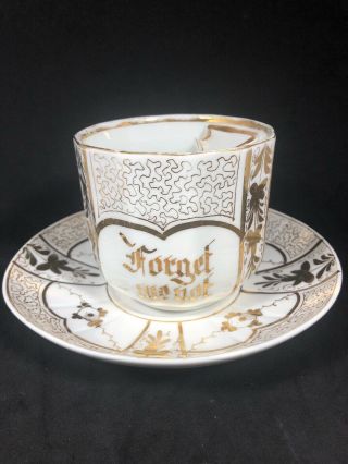 Antique Mustache Cup & Saucer Set White & Gold “forget Me Not” Xl 14b