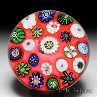 Antique Clichy Spaced Concentric Millefiori With Rose Glass Paperweight