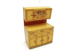 Vintage Wolverine Childrens Tin Yellow Kitchen Cabinet