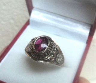 Vintage 10ct White Gold College / School Ring University Of Panama - Size T / U