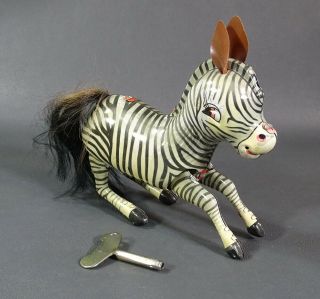 1970s Vintage China Chinese MS 505 Jumping Zebra Wind Up Tin Toy w/Key 2