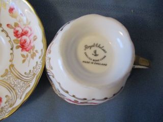 ROYAL CHELSEA CUP & SAUCER GROUPS OF SMALL PINK ROSES HEAVY GOLD COND 4