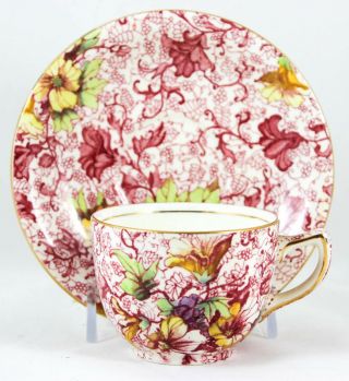 Vintage Small Cup & Saucer Royal Winton China England Dorset Pink Chintz Gold