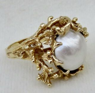 VINTAGE 1960 ' s BIG & HEAVY MABE PEARL & 14K YELLOW GOLD RING 11.  5 GRAMS 4