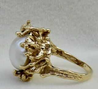 VINTAGE 1960 ' s BIG & HEAVY MABE PEARL & 14K YELLOW GOLD RING 11.  5 GRAMS 6