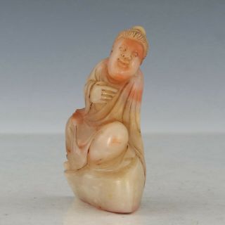 Chinese Exquisite Hand - Carved Ancient People Carving Shoushan Stone Statue Seal