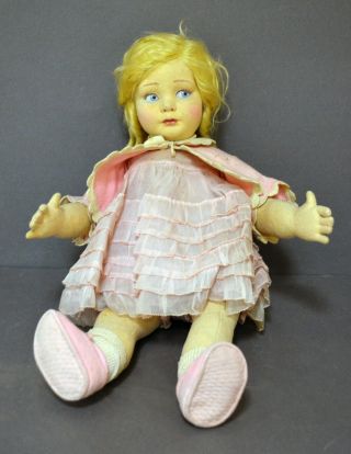 Charming Collectible Antique Italian Blonde Lenci Rag Cloth Felt Doll