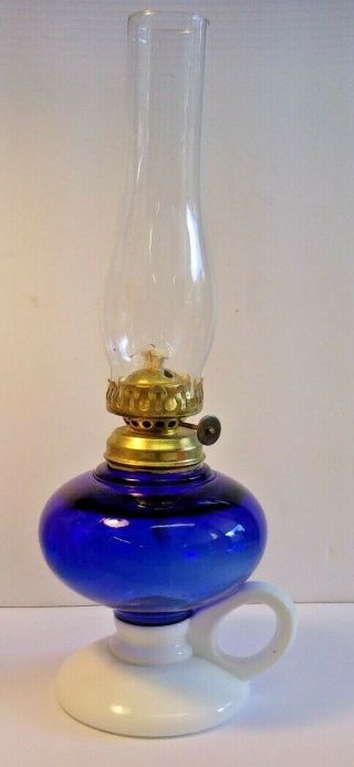 Cobalt Blue And Milk Glass Finger Oil Lamp