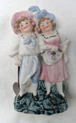 Antique German Bisque Porcelain Country Boy & Girl Couple Figurine