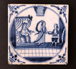 English Delft Biblical Tile,  Judith With The Head Of Holofernes 1720 - 1740