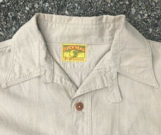 1940s Duck Head Chinstrap Collar Work Shirt Khaki Denim Sanforized Medium 15/33