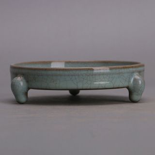 Chinese Old Ru Kiln Sky Green Glaze Trifoot Nail Porcelain Brush Washer