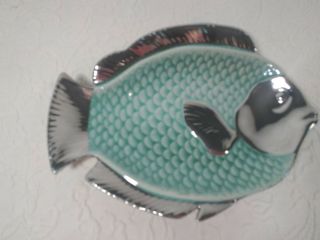 Pretty Green & Silver Ceramic Fish Shaped Platter Plate