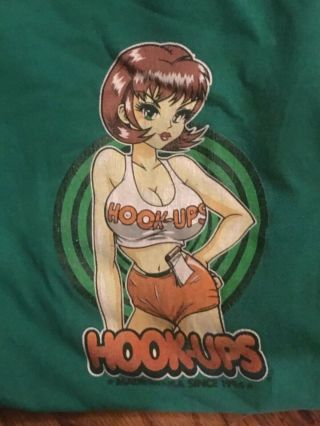 Authentic Vintage Hookups Skateboards T Shirt Hooters girl Rare XL 5