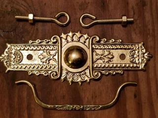 Pair Antique Brass Victorian Eastlake Drawer Pull Ornate Bail Hardware