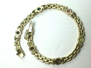 ITALIAN 14KYG natural GEMSTONE ETRUSCAN lin chain bracelet 7 - 3/8 