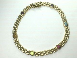 Italian 14kyg Natural Gemstone Etruscan Lin Chain Bracelet 7 - 3/8 ".  13.  2gm Italy
