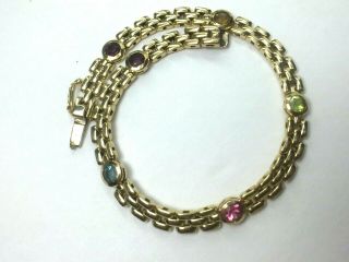 ITALIAN 14KYG natural GEMSTONE ETRUSCAN lin chain bracelet 7 - 3/8 