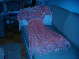 Zandra Rhodes Vintage Silk Evening Gown,  Stunning With Pearls And Lace