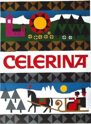 Vintage Poster Celerina Engadin Switzerland Sleigh C.  1965