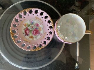 Vintage Ornate Royal Sealy Pink Gold Tea Cup & Saucer Set