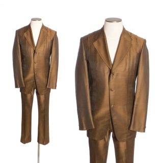 Mens Vintage Custom Gold Sharkskin Rnr Suit One Of A Kind Dated Named 1971 Sz 39