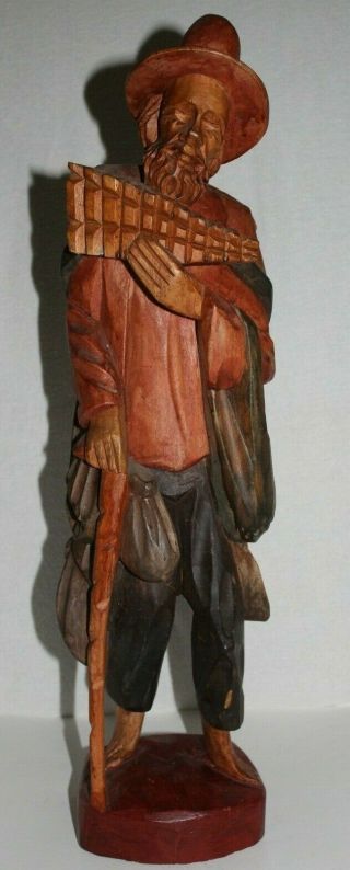 Very Cool Vintage Hand Carved Wooden Hobo Man Figurine Statue Folk Art 22 "