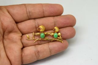 Antique Victorian 14K Solid Gold,  Natural Jade and Ruby Baby Birds Pin/Brooch 4