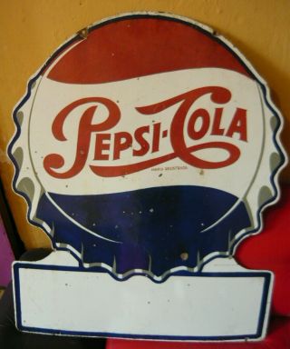 Rare Antique Pepsi Cola Double Dot Porcelain Sign Double Sided 35.  50 " × 29.  50 "