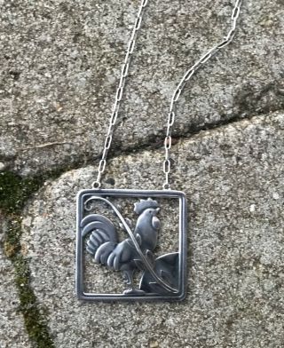 Unusual Art Deco Georg Jensen / Malinowski Sterling Silver Rooster Necklace 96