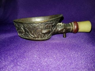 Very Rare Antique Chinese Bronze Silk Iron With Jade Handle Pre - 1800s