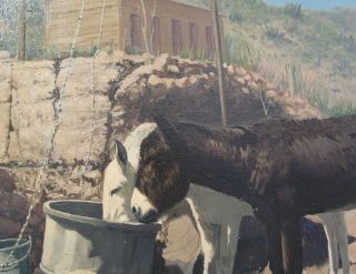 VINTAGE OIL PAINTING BURROS DONKEY DRINKING AT WELL BISBEE AZ NORMAN EDSON 5