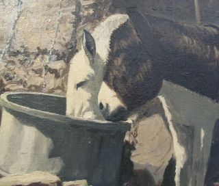 VINTAGE OIL PAINTING BURROS DONKEY DRINKING AT WELL BISBEE AZ NORMAN EDSON 6