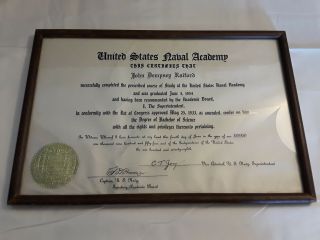 Vtg Collectible 1954 U.  S Naval Academy Degree Of Bachelor Of Science In Frame