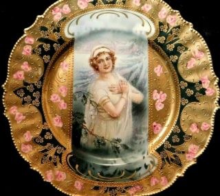 Antique RS Prussia Porcelain Portrait Plate KeyHole Winter Season Art Nouveau 3