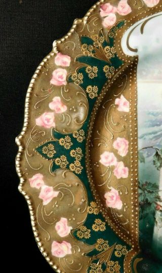 Antique RS Prussia Porcelain Portrait Plate KeyHole Winter Season Art Nouveau 7