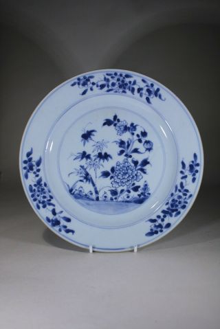 Antique Chinese Porcelain Blue & White Dinner Plate Flowering Peony 1780s