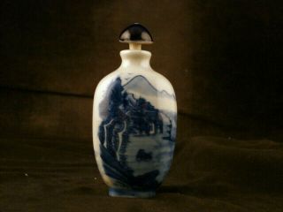 Lovely 19thc Chinese Blue & White Porcelain Landscape Snuff Bottle H008