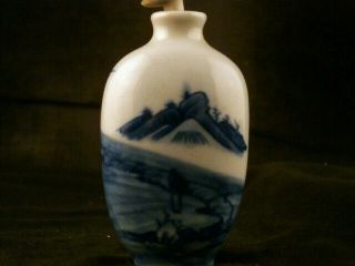 Lovely 19thC Chinese Blue & White Porcelain Landscape Snuff Bottle H008 4