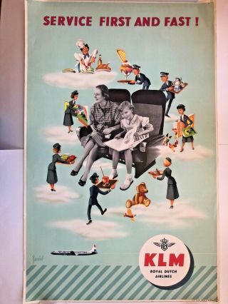Vintage Klm Airlines Travel Poster Netherlands Service Personnel Art