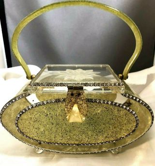 Rare Design Patricia Of Miami Vintage Glitter Lucite Purse Handbag Rhinestones