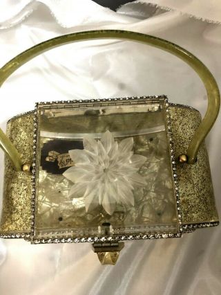 RARE Design Patricia Of Miami Vintage Glitter Lucite Purse Handbag Rhinestones 5