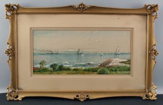 Antique EDMUND DARCH LEWIS Maritime Watercolor Painting,  Steamship & Sailboats 2