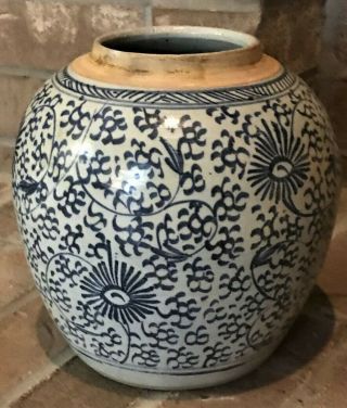 Antique Chinese Blue And White Ginger Jar /underglaze Blue Double Circles