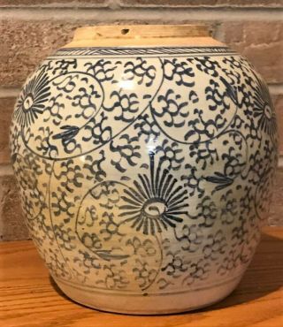 Antique Chinese Blue And White Ginger Jar /Underglaze blue double circles 4