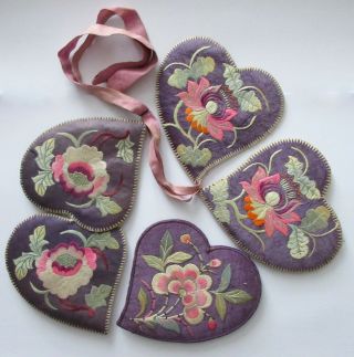 Five Fine Antique Chinese Silk Peach Shaped Embroideries